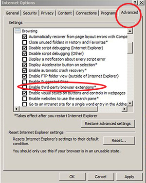 Disable third party browser add-ons or extensions